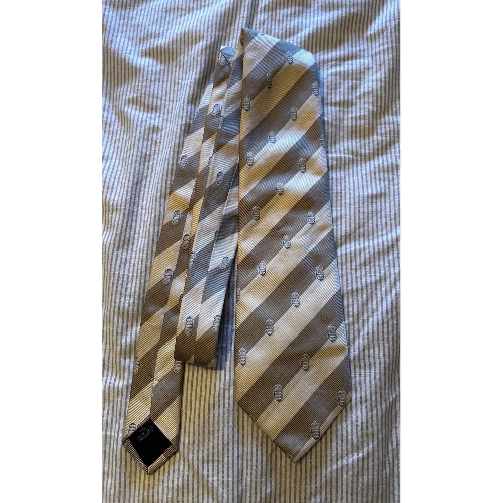 Burberry London Silk Tie Woven In England Striped‎ Crest Beige Work Dress - Picture 8 of 9